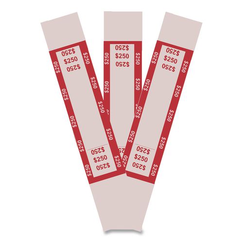 Image of CONTROLTEK® 560018 Currency Straps, Self-Adhesive, Ones, $250 Strap, Pink/White, 1,000/Pack