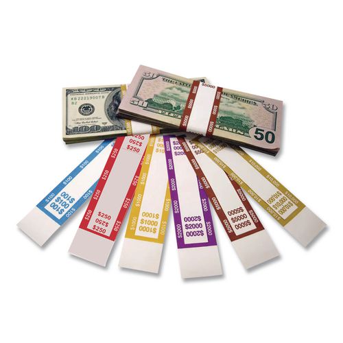 Image of CONTROLTEK® 560018 Currency Straps, Self-Adhesive, Ones, $250 Strap, Pink/White, 1,000/Pack