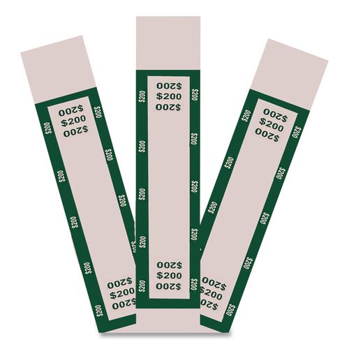 Image of CONTROLTEK® 560017 Currency Straps, Self-Adhesive, Twos, $200 Strap, Green/White, 1,000/Pack