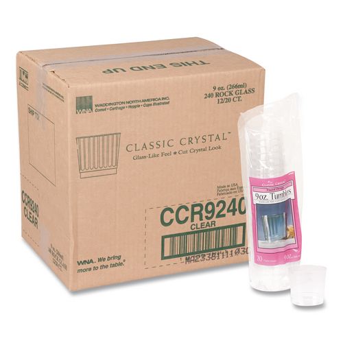 Image of WNA WNA CCR9240 Classic Crystal Plastic Tumblers, 9 Oz, Clear, Fluted, Rocks Squat, 20/pack, 12 Packs/carton