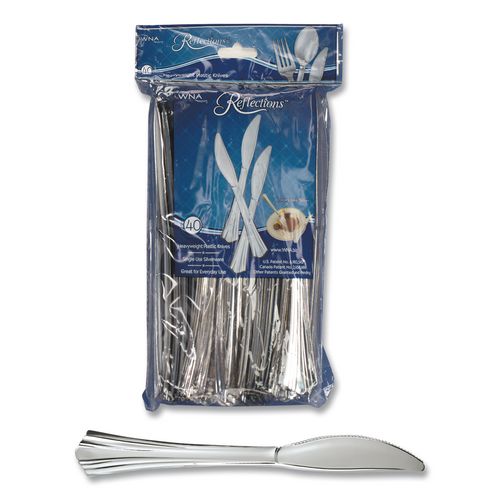 Image of WNA WNA REF320KN Reflections Heavyweight Plastic Utensils, Knife, Silver, 40/Pack, 8 Packs/Carton