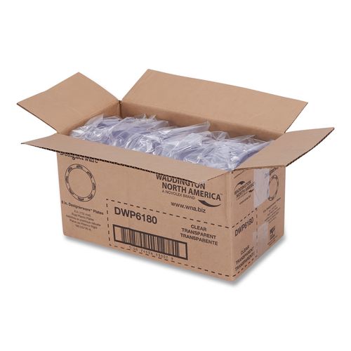 Image of WNA WNA DWP6180 Designerware Plates, Plastic, 6" dia, Clear, 10/Pack, 18 Packs/Carton
