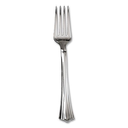 Image of WNA REF320FK Reflections Heavyweight Plastic Utensils, Fork, Silver, 40/Pack