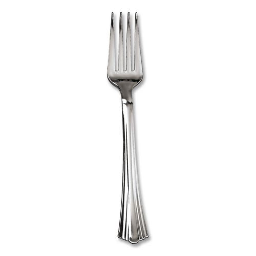 Image of WNA WNA REF320FK Reflections Heavyweight Plastic Utensils, Fork, Silver, 40/Pack, 8 Packs/Carton