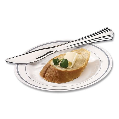 Image of WNA Heavyweight Plastic Knives, Reflections Design, Silver, 600/Carton