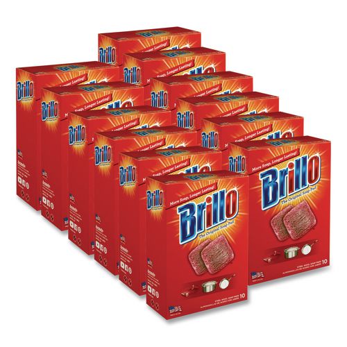 Image of Brillo® 23310 Steel Wool Soap Pads, 2.5 x 3, Gray/Pink, 10 Pads/Box, 12 Boxes/Carton
