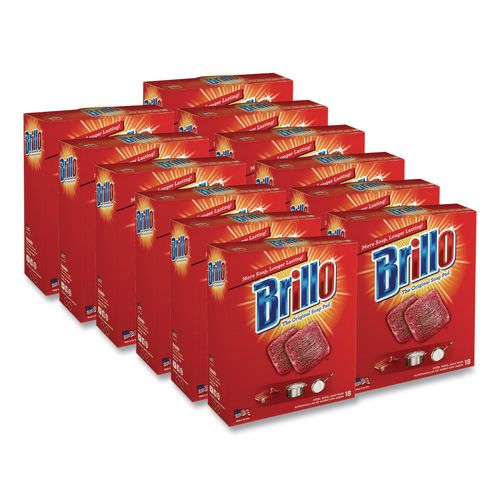 Image of Brillo® 23318 Steel Wool Soap Pads, 2.5 x 3, Gray/Pink, 18 Pads/Box, 12 Boxes/Carton