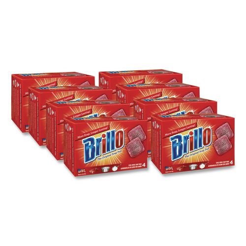 Image of Brillo® 53304 Steel Wool Soap Pads, 2.5 x 3, Gray/Pink, 4 Pads/Box, 12 Boxes/Carton
