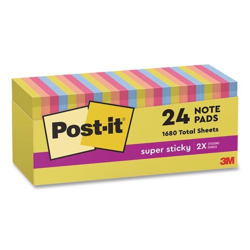 Image of Post-it® Notes Super Sticky 654-24SSJOY-CP Note Pads in Summer Joy Collection Colors, 3" x 3", Summer Joy Collection Colors, 70 Sheets/Pad, 24 Pads/Pack
