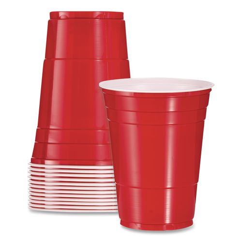 Image of Dart® Y1625-0001 SOLO Party Plastic Cold Drink Cups, 16 oz, Red, 24/Pack, 25 Packs/Carton
