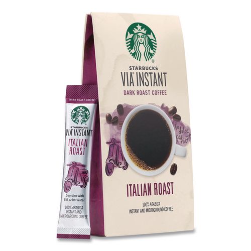 Image of Starbucks® 12407838 VIA Ready Brew Coffee, 0.11 oz, Italian Roast, 8/Pack, 12 Packs/Carton