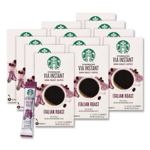 Image of Starbucks® VIA Ready Brew Coffee, 0.11 oz, Italian Roast, 8 Packets/Bag, 12 Bags/Carton