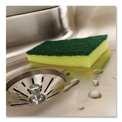 Image of Brillo® 21001 Estracell Heavy Duty Scrub Sponge, 4.9 x 2.9, 0.8" Thick, Yellow/Green, 12/Carton