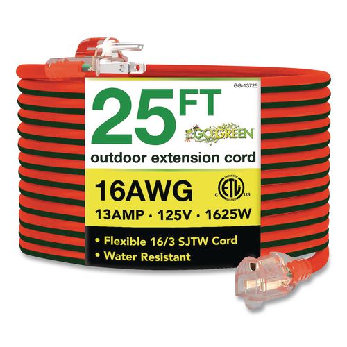 Image of GoGreen Power GG-13725 16 AWG Outdoor Extension Cord, 25 ft, 13 A, Orange