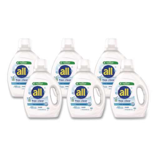 Image of all® 72613 47415 Free Clear HE Laundry Detergent, 58 Loads, Unscented, 73 oz Bottle, 6/Carton