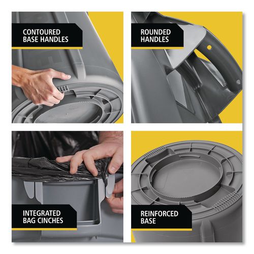 Image of Rubbermaid® Commercial FG264360GRAY Vented Round Brute Container, 44 gal., Plastic, Gray
