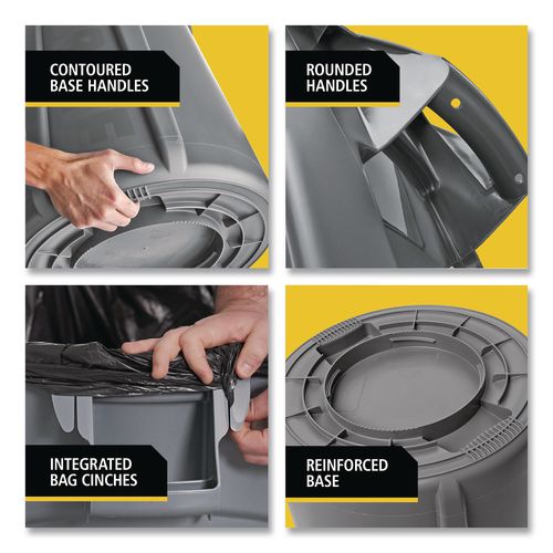 Image of Rubbermaid® Commercial 1779739 Brute Container, 55 gal, Resin, Black, 3/Carton