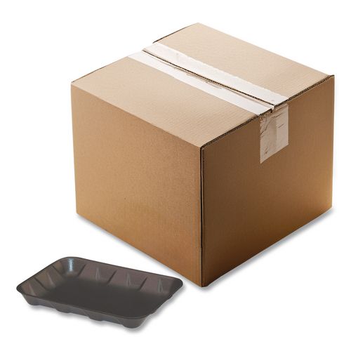 Image of Pactiv Evergreen Supermarket Tray, #4D, 9.58 x 7.08 x 1.25, Black, Foam, 400/Carton