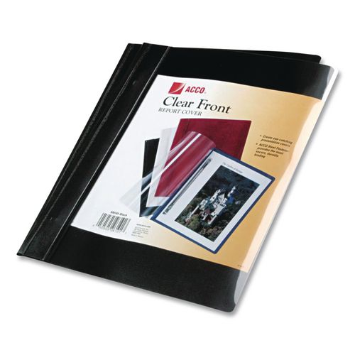 Image of ACCO Clear Front Vinyl Report Cover, Prong Fastner, 0.5" Capacity, 8.5 X 11, Clear/black, 10/pack