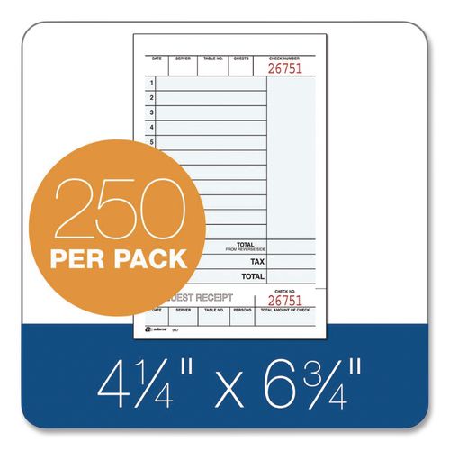 Image of Adams® 947SWC Multi-Part Guest Check Unit Sets, Two-Part Carbonless, 4.25 x 6.75, 250 Forms Total