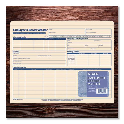 Image of TOPS 32801 Employee Record Master File Jacket, Straight Tab, Letter Size, Manila, 15/pack