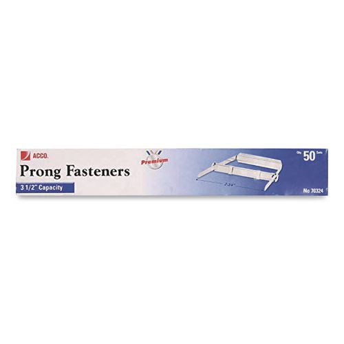 Image of ACCO Premium Two-Piece Two-Prong Paper Fastener Base and Compressor Sets, 3.5" Capacity, 2.75" Center to Center, Silver, 50/Box