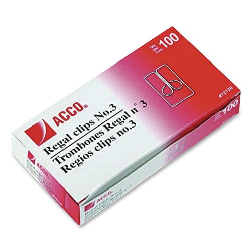 Image of ACCO Regal Clips, #3, Smooth, Silver, 100/Box