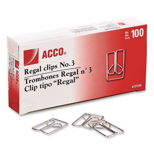 Image of ACCO Regal Clips, #3, Smooth, Silver, 100/Box