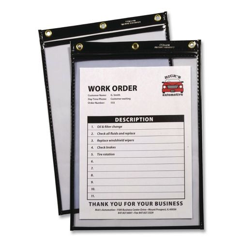 Image of C-Line® 46114 Stitched Shop Ticket Holders, Super Heavy-Duty, Top Load 11 x 14 Insert, Clear Front, Black Border, 25/Box