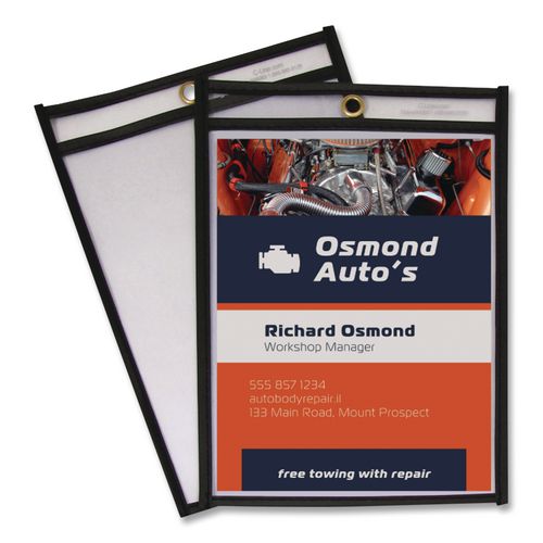 Image of C-Line® 46117 Stitched Shop Ticket Holders, Super Heavy-Duty, Top Load 11 x 17 Insert, Clear Front, Black Border, 25/Box