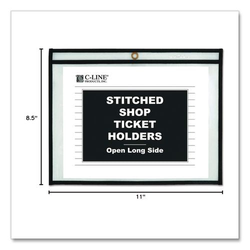 Image of C-Line® 49911 Stitched Shop Ticket Holders, Super Heavy-Duty, Top Load 11 x 8.5 Insert, Clear Front, Black Border, 25/Box