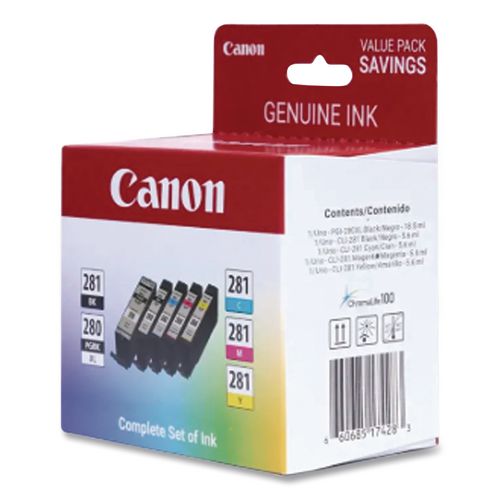 Image of Canon® 2021C006 2021c006 (cli-281/pgi-280xl) Ink/paper Combo, Black/cyan/magenta/yellow