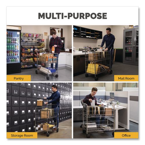 Image of Fellowes® 40912 Wire Mail Cart, Metal, 2 Bins, 21.5" x 37.5" x 39.5", Chrome
