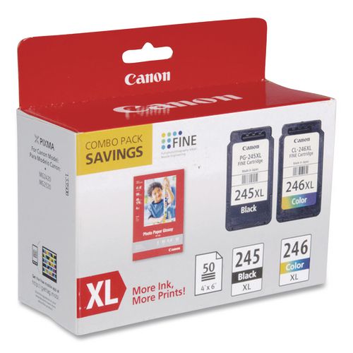 Image of Canon® 8278B005 8278b005 (pg-245xl/cl-246xl) Ink/paper Combo, 180/300 Page-Yield, Black/tri-Color