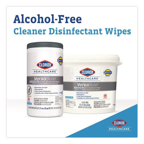 Image of Clorox Healthcare® 31759 VersaSure Cleaner Disinfectant Wipes, 1-Ply, 12 x 12, Fragranced, White, 110/Bucket, 2 Buckets/Carton