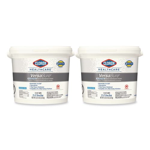 Image of Clorox Healthcare® 31759 VersaSure Cleaner Disinfectant Wipes, 1-Ply, 12 x 12, Fragranced, White, 110/Bucket, 2 Buckets/Carton