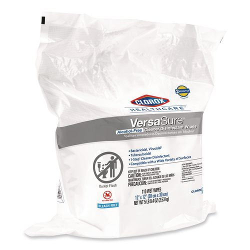 Image of Clorox Healthcare® 31761 VersaSure Cleaner Disinfectant Wipes, Refill, 1-Ply, 12 x 10, Fragranced, White, 110/Pouch, 2 Pouches/Carton