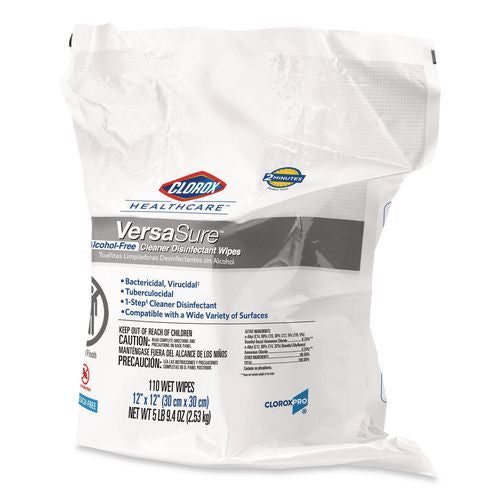 Image of Clorox Healthcare® 31761 VersaSure Cleaner Disinfectant Wipes, Refill, 1-Ply, 12 x 10, Fragranced, White, 110/Pouch, 2 Pouches/Carton