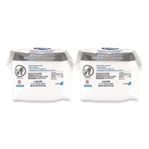 Image of Clorox Healthcare® 31761 VersaSure Cleaner Disinfectant Wipes, Refill, 1-Ply, 12 x 10, Fragranced, White, 110/Pouch, 2 Pouches/Carton