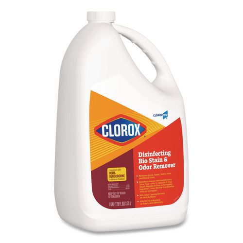 Image of Clorox® 31910 CloroxPro Disinfecting Bio Stain and Odor Remover, Fragranced, 128 oz Refill Bottle, 4/Carton