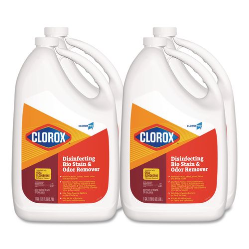 Image of Clorox® 31910 CloroxPro Disinfecting Bio Stain and Odor Remover, Fragranced, 128 oz Refill Bottle, 4/Carton