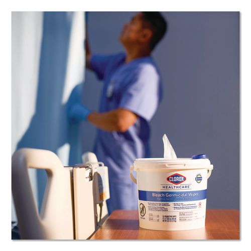 Image of Clorox Healthcare® 32621 Bleach Germicidal Wipes, Disinfectant Wipes, 1-Ply, 6.75 x 9, Unscented, White, 100 Wipes/Flex-Pack, 6 Flex-Packs/Carton