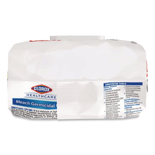 Image of Clorox Healthcare® 32621 Bleach Germicidal Wipes, Disinfectant Wipes, 1-Ply, 6.75 x 9, Unscented, White, 100 Wipes/Flex-Pack, 6 Flex-Packs/Carton