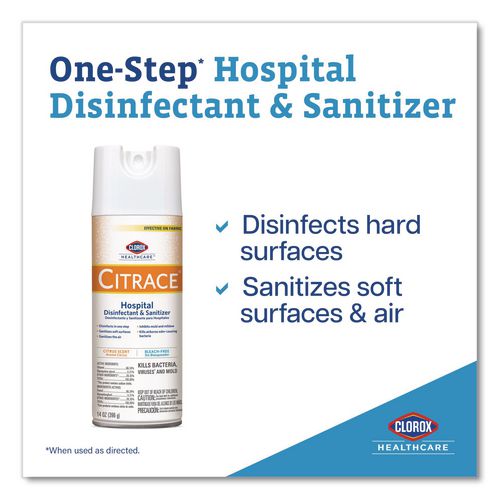 Image of Clorox Healthcare® 49100 Citrace Hospital Disinfectant and Sanitizer, Citrus, 14 oz Aerosol Spray, 12/Carton