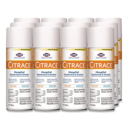 Image of Clorox Healthcare® 49100 Citrace Hospital Disinfectant and Sanitizer, Citrus, 14 oz Aerosol Spray, 12/Carton