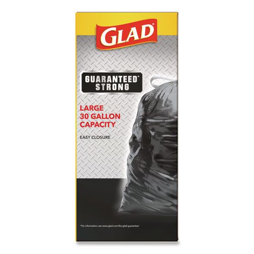Image of Glad® 78966 Guaranteed Strong Large Drawstring Trash Bags, Three-Ply, 30 gal, 1.05 mil, 30 x 33, Black, 28 Bags/Box, 6 Boxes/Carton