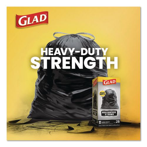 Image of Glad® 78966 Guaranteed Strong Large Drawstring Trash Bags, Three-Ply, 30 gal, 1.05 mil, 30 x 33, Black, 28 Bags/Box, 6 Boxes/Carton