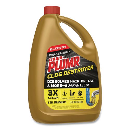 Image of Liquid Plumr® 00228 Pro-Strength Full Clog Destroyer Plus PipeGuard, Gel, 80 oz, 6/Carton