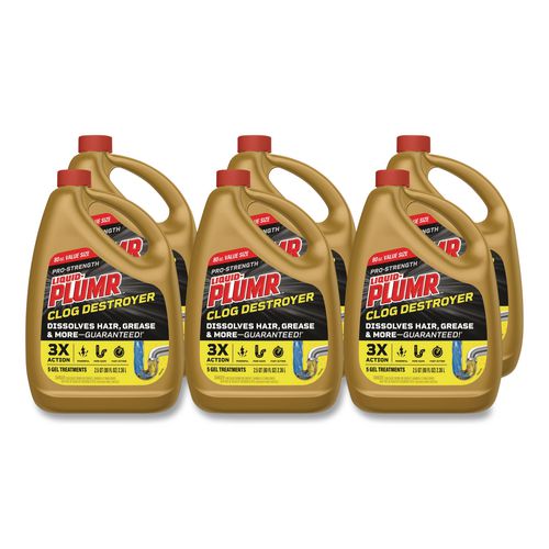 Image of Liquid Plumr® 00228 Pro-Strength Full Clog Destroyer Plus PipeGuard, Gel, 80 oz, 6/Carton