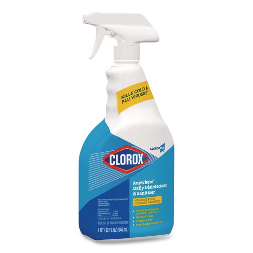Image of Clorox® 01698 CloroxPro Anywhere Daily Disinfectant and Sanitizer, 32 oz Spray Bottle, 12/Carton